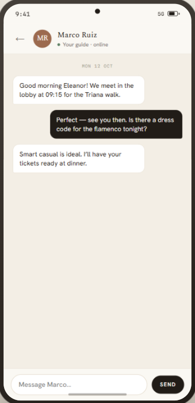 Conversación con el guía dentro de la app